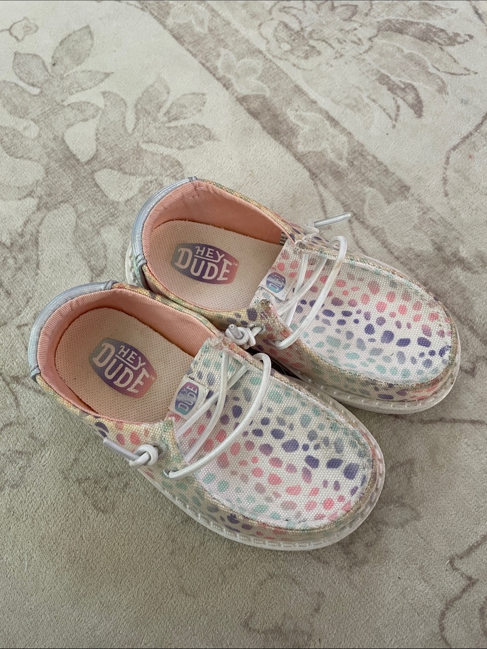 Hey Dude Kids Pastel Leopard Spot Canvas Sneakers with Pink Lining